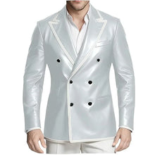 Load image into Gallery viewer, Men's Dress Leather Jacket Double Breasted Contrast Notched Lapel Slim Fit