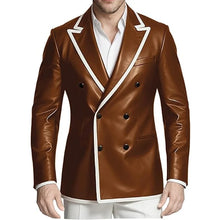 Load image into Gallery viewer, Men's Dress Leather Jacket Double Breasted Contrast Notched Lapel Slim Fit