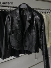 Load image into Gallery viewer, Short Cool Stylish Shiny Reflective Crocodile Print Patent Pu Leather Jacket
