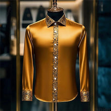 Load image into Gallery viewer, Luxury 3D Printed Long-Sleeve Men's Shirt, Baroque Gold Pattern Slim Fit Dress Shirt