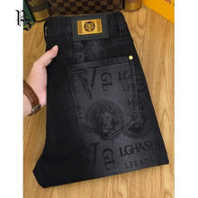 Load image into Gallery viewer, Slim Jeans for Men High-end Luxury Clothing Black Printing Mid-waist Stretch Casual Pencil Pants