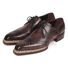Load image into Gallery viewer, Brown Knitted Carving Design Square Toe Men Derby Shoes Fashion Lace up Men Shoes Luxury