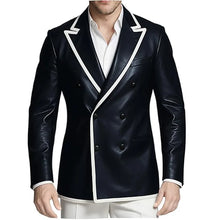 Load image into Gallery viewer, Men's Dress Leather Jacket Double Breasted Contrast Notched Lapel Slim Fit