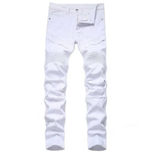 Load image into Gallery viewer, Men's Slim Jeans White Motorcycle Trendy Casual Patchwork Denim Jeans (without belt)