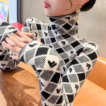 Load image into Gallery viewer, Women's Turtleneck Argyle Knit Design