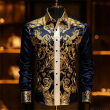 Load image into Gallery viewer, Luxury 3D Printed Long-Sleeve Men's Shirt, Baroque Gold Pattern Slim Fit Dress Shirt