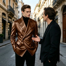 Load image into Gallery viewer, Men's Blazer Slim Fit Faux Leather Suit Jacket