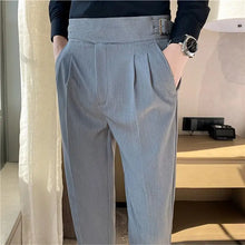 Load image into Gallery viewer, British Style Men High Waist Casual Dress Pant Men Belt Design Slim Trousers