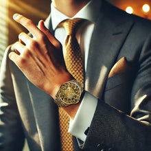 Load image into Gallery viewer, Men's Yellow Steel Band Vintage Bar Scale Tourbillon Fully Automatic Hollow Mechanical Watch, Without Battery.