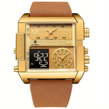 Load image into Gallery viewer, Men's Mechanical Smartwatch with Dual Display Screen, Chronograph, Alarm, Date/Day/Calendar, Golden-Tone Brown Strap - Automatic Winding Watch for Business, Sports, Everyday - Luxury Analog Clock - Ideal Christmas, Birthday,
