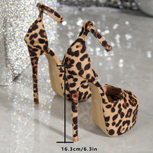 Load image into Gallery viewer, Women's Leopard Print Peep Toe Ankle Strap Stilettos, High Heel Platform Pumps, Glamorous Party Nightclub Shoes