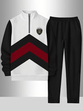 Load image into Gallery viewer, 2pcs Set Men's Sportswear Set Contrast Stitching Design - Stand-up Collar Half-zipper Sports Top & Drawstring Sweatpants, Loose Fit, Fleece Fabric Suitable For Autumn And Winter Fashion And Warm Men's Holiday Gifts