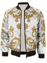 Load image into Gallery viewer, Men's White Floral Print Jacket - Casual Polyester Long Sleeve Baseball Collar Zip-Up Outerwear