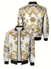 Load image into Gallery viewer, Men's White Floral Print Jacket - Casual Polyester Long Sleeve Baseball Collar Zip-Up Outerwear