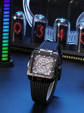 Load image into Gallery viewer, Men's Sports Watch - Hands, Large Square Black & Orange Dial, Date/Stopwatch Functionality, Quartz Movement, Rubber Strap