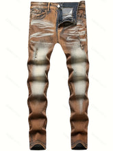 Load image into Gallery viewer, Men's Slim Fit Distressed Stretch Denim Jeans - Vintage Brown Gradient Ripped Design, Comfortable & Stylish for Casual Wear