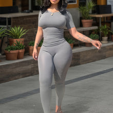 Load image into Gallery viewer, Women's Ribbed Short Sleeve 2 Piece Outfit