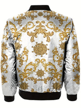 Load image into Gallery viewer, Men's White Floral Print Jacket - Casual Polyester Long Sleeve Baseball Collar Zip-Up Outerwear