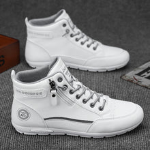 Load image into Gallery viewer, Men's Mid-Top Sneakers - Breathable -like Upper & Rubber Sole, White/Black Lace-Up Ankle Support Shoes with Arch Support, Cushioned Insole for Hiking, Running, Gym, Outdoor Activities - All-Season Casual Streetwear Sneakers,