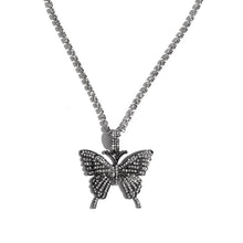 Load image into Gallery viewer, Foxy Fashions Diamond Girlz Collection Statement Big Butterfly Pendant Necklace Rhinestone Chain for Women Bling Tennis Chain Crystal Choker Necklace Party Jewelry
