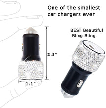 Load image into Gallery viewer, Foxy Fashions Diamond Girlz Collection Dual USB Car Charger Bling Bling Handmade Rhinestones Crystal Car Decorations for Fast Charging Car Decors for iPhone/Samsung