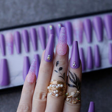 Load image into Gallery viewer, Luxury Black Coffin Spider with Crystal Handmade Painting False Nails Orange Glitter Ombre Press On Nails Gothic