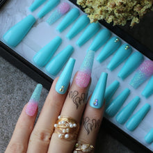 Load image into Gallery viewer, Luxury Black Coffin Spider with Crystal Handmade Painting False Nails Orange Glitter Ombre Press On Nails Gothic