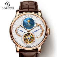 Load image into Gallery viewer, LOBINNI Men Automatic Gold Mechanical Wristwatch Fashion sporty strap chronograph Sapphire Skeleton Brand