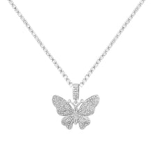 Load image into Gallery viewer, Foxy Fashions Diamond Girlz Collection Statement Big Butterfly Pendant Necklace Rhinestone Chain for Women Bling Tennis Chain Crystal Choker Necklace Party Jewelry