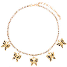 Load image into Gallery viewer, Foxy Fashions Diamond Girlz Collection Statement Big Butterfly Pendant Necklace Rhinestone Chain for Women Bling Tennis Chain Crystal Choker Necklace Party Jewelry