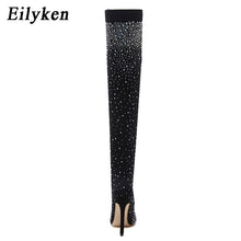 Load image into Gallery viewer, Foxy Fashions Diamond Girlz Collection Pointed Toe Bling Over Knee Boots Crystal Long Sock Women Boots High Heel club Sock Boots