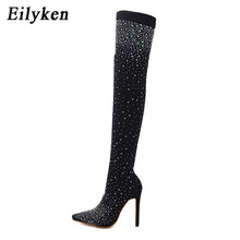 Load image into Gallery viewer, Foxy Fashions Diamond Girlz Collection Pointed Toe Bling Over Knee Boots Crystal Long Sock Women Boots High Heel club Sock Boots