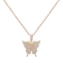 Load image into Gallery viewer, Foxy Fashions Diamond Girlz Collection Statement Big Butterfly Pendant Necklace Rhinestone Chain for Women Bling Tennis Chain Crystal Choker Necklace Party Jewelry