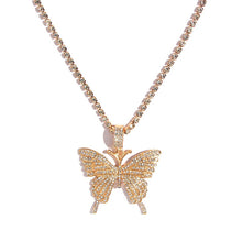 Load image into Gallery viewer, Foxy Fashions Diamond Girlz Collection Statement Big Butterfly Pendant Necklace Rhinestone Chain for Women Bling Tennis Chain Crystal Choker Necklace Party Jewelry
