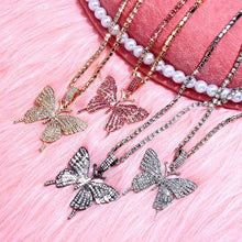 Load image into Gallery viewer, Foxy Fashions Diamond Girlz Collection Statement Big Butterfly Pendant Necklace Rhinestone Chain for Women Bling Tennis Chain Crystal Choker Necklace Party Jewelry