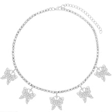 Load image into Gallery viewer, Foxy Fashions Diamond Girlz Collection Statement Big Butterfly Pendant Necklace Rhinestone Chain for Women Bling Tennis Chain Crystal Choker Necklace Party Jewelry