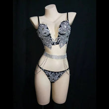 Load image into Gallery viewer, Foxy Fashions Diamond Girlz Collection Silver Diamond Bikini 2-Piece Set Model Catwalk Club Bar Party Show Costume DJ Singer Dancer Bra Shorts Pole Dancing Stage Wear