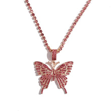 Load image into Gallery viewer, Foxy Fashions Diamond Girlz Collection Statement Big Butterfly Pendant Necklace Rhinestone Chain for Women Bling Tennis Chain Crystal Choker Necklace Party Jewelry