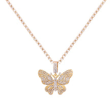 Load image into Gallery viewer, Foxy Fashions Diamond Girlz Collection Statement Big Butterfly Pendant Necklace Rhinestone Chain for Women Bling Tennis Chain Crystal Choker Necklace Party Jewelry