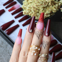 Load image into Gallery viewer, Luxury Black Coffin Spider with Crystal Handmade Painting False Nails Orange Glitter Ombre Press On Nails Gothic