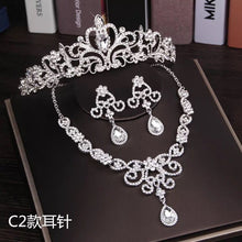 Load image into Gallery viewer, Foxy Fashions Diamond Girlz Collection 3PCS Rhinestone Crystal Butterfly Bridal Jewelry Sets Necklace Earring Tiara Set Wedding Hair Ornaments African Bead Jewelry Set