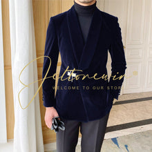 Load image into Gallery viewer, Green Mens Velvet Suits Double Breasted Tailor-Made Tuxedo 2 Pieces Blazer Pant Wedding Party Groom