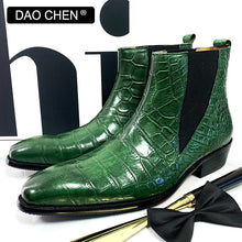 Load image into Gallery viewer, LUXURY MEN'S BOOTS GREEN BLACK CROCODILE PRINT BOOTS