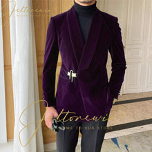 Load image into Gallery viewer, Green Mens Velvet Suits Double Breasted Tailor-Made Tuxedo 2 Pieces Blazer Pant Wedding Party Groom