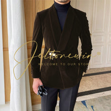 Load image into Gallery viewer, Green Mens Velvet Suits Double Breasted Tailor-Made Tuxedo 2 Pieces Blazer Pant Wedding Party Groom