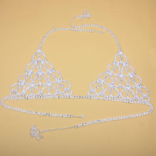 Load image into Gallery viewer, Foxy Fashions Diamond Girlz Collection Sexy Rhinestone Chain Body Lingerie Set Heart Body Jewelry for Women Fashion Bikini Underwear Jewelry Bling Crystal Bra Thong