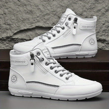 Load image into Gallery viewer, Men&#39;s Mid-Top Sneakers - Breathable -like Upper &amp; Rubber Sole, White/Black Lace-Up Ankle Support Shoes with Arch Support, Cushioned Insole for Hiking, Running, Gym, Outdoor Activities - All-Season Casual Streetwear Sneakers,
