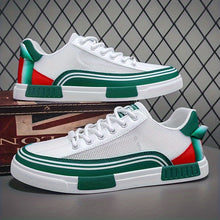 Load image into Gallery viewer, Men&#39;s  Shoes - Breathable Sneakers with Non-Slip Rubber Sole, Lace-Up Closure - White/Green/Red Color Block design , Streetwear, Gym, Campus - All-Season Lightweight Shoes for Men, Outdoor Walking.
