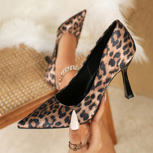 Load image into Gallery viewer, Women&#39;s Leopard Print High Heels, Fashion Pointed Toe Pumps, Stylish Slip On Heels, Sexy Bling Heels
