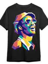 Load image into Gallery viewer, Men&#39;s Stevie Wonder WPAP Limited Color Graphic T-Shirt - 100% Organic Cotton, Casual Black Tee with Vibrant Geometric Print, Crew Neck, Short Sleeve, Machine Washable
